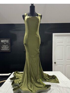 Elegant Olive Green Evening Gown